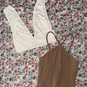 Zara White and Brown Crop Tops